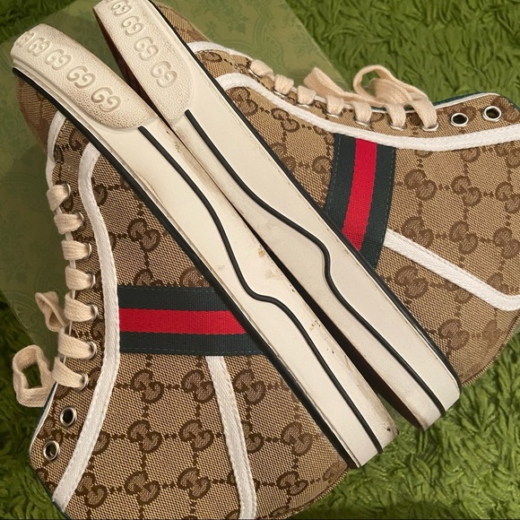 🟩🟥🟩 Gucci High-Top Tennis 77’ Shoes! WOW 🔥! Men sz 7.5 - Picture 4 of 14